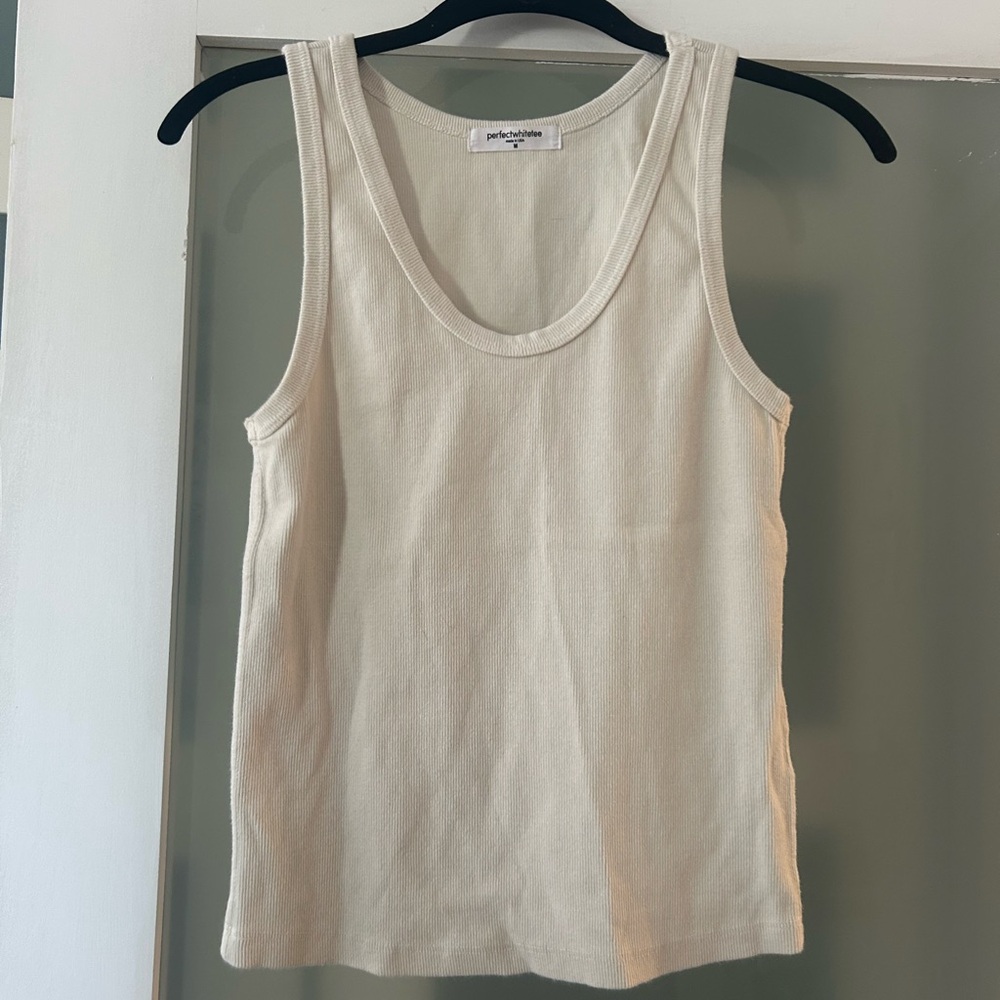 Perfectwhitetee Cream Fitted Sleeveless Tank